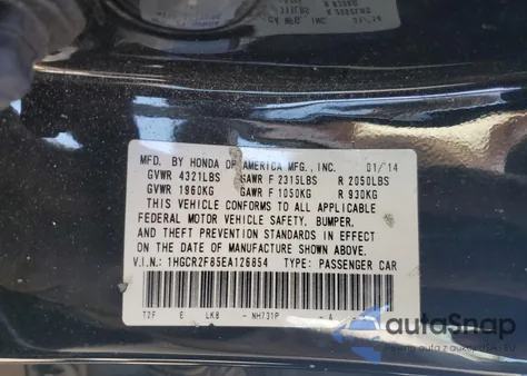 2014 Honda Accord Exl из США, поврежденный, VIN 1HGCR2F85EA126854